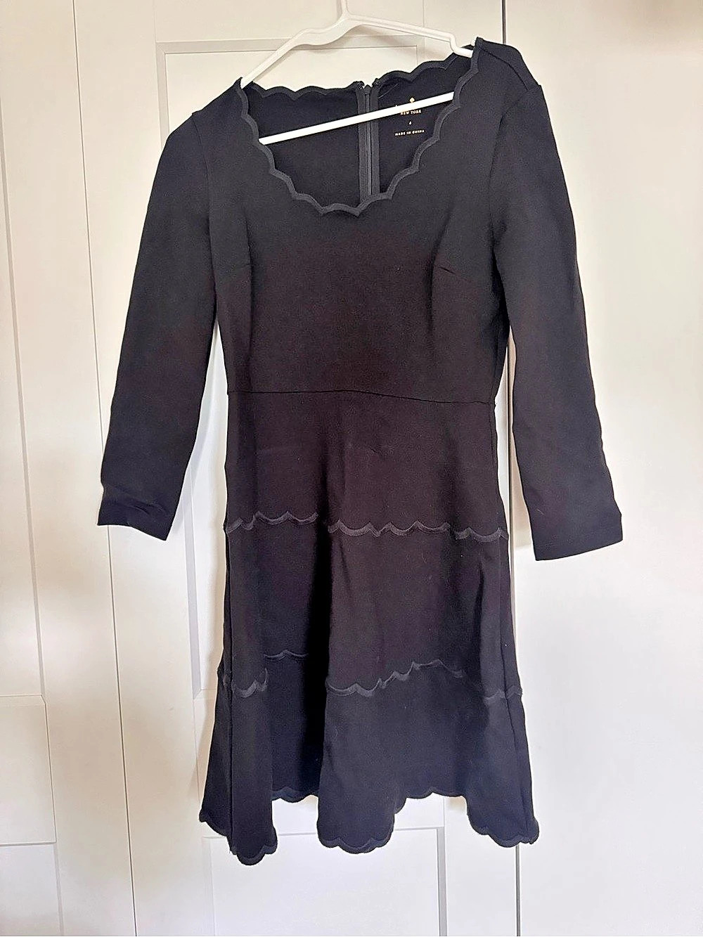Kate Spade New York Scalloped Tiered Ponte Mini Dress Black 4